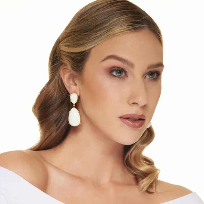 Kenneth Jay Lane Light Color Earrings Women White Teardrop Cabochon Clip Earring Kenneth Jay Lane Light Color Earrings Women White Teardrop Cabochon Clip Earring