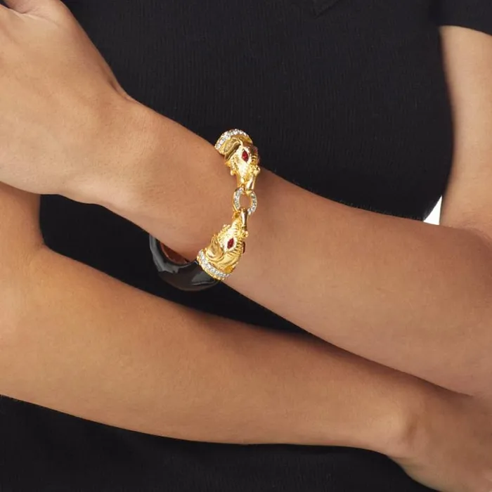 Kenneth Jay Lane Metallic Finish Bracelets Women Black Elephant Head Bracelet