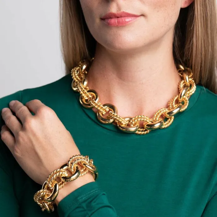 Kenneth Jay Lane Metallic Finish Bracelets Women Polished Gold Rope Link Bracelet
