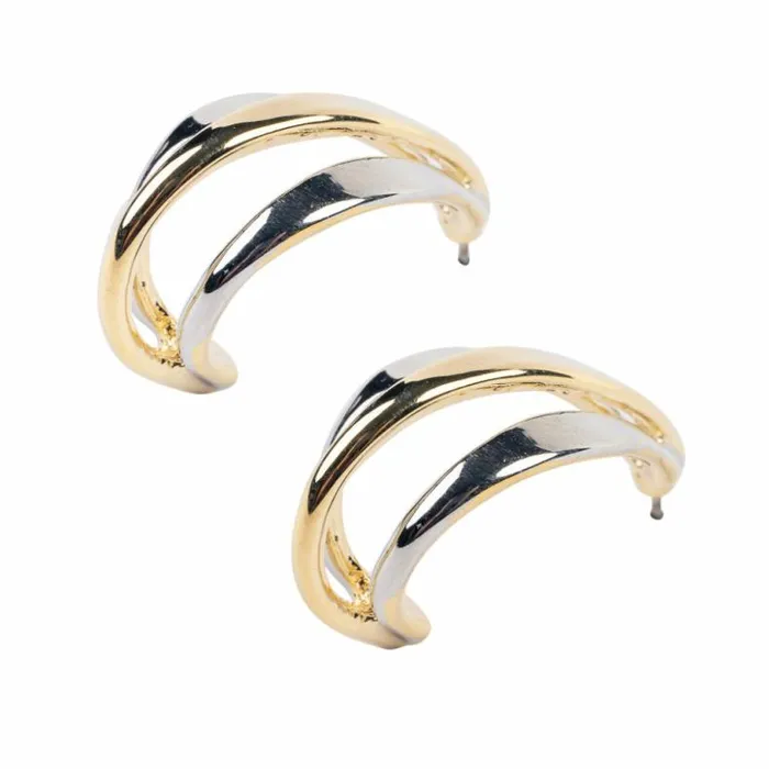 Kenneth Jay Lane Metallic Finish Earrings Women Gold And Silver Half Hoop Earring