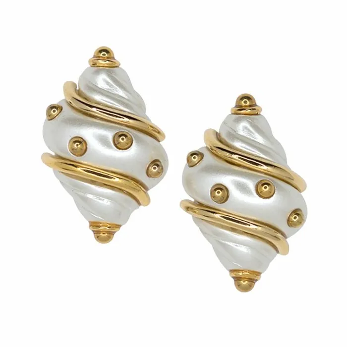 Kenneth Jay Lane Pearl Earrings Women Cultura Pearl Shell With Gold Dots Clip Earrings Kenneth Jay Lane Pearl Earrings Women Cultura Pearl Shell With Gold Dots Clip Earrings