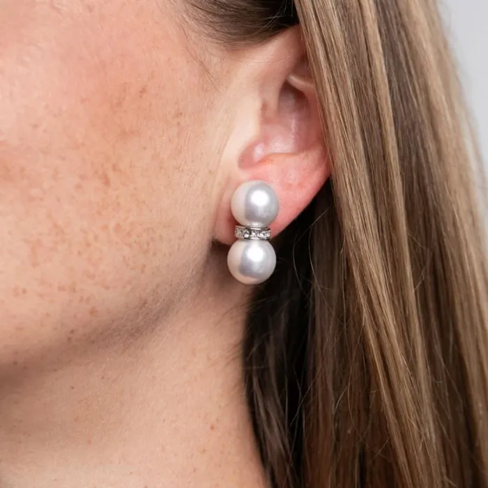 Kenneth Jay Lane Pearl Earrings Women Double Pearl Ball Clip Earrings