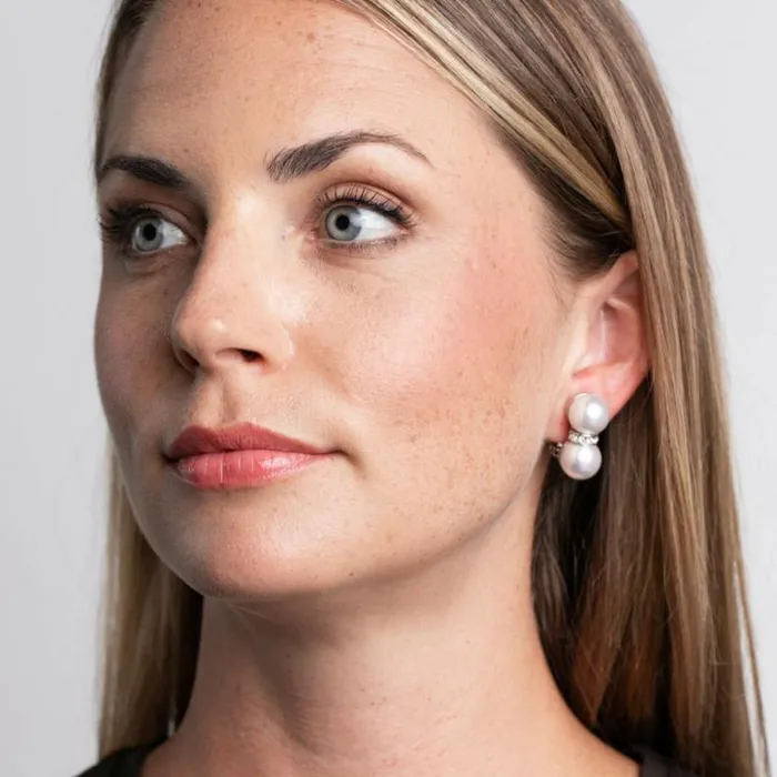 Kenneth Jay Lane Pearl Earrings Women Double Pearl Ball Clip Earrings