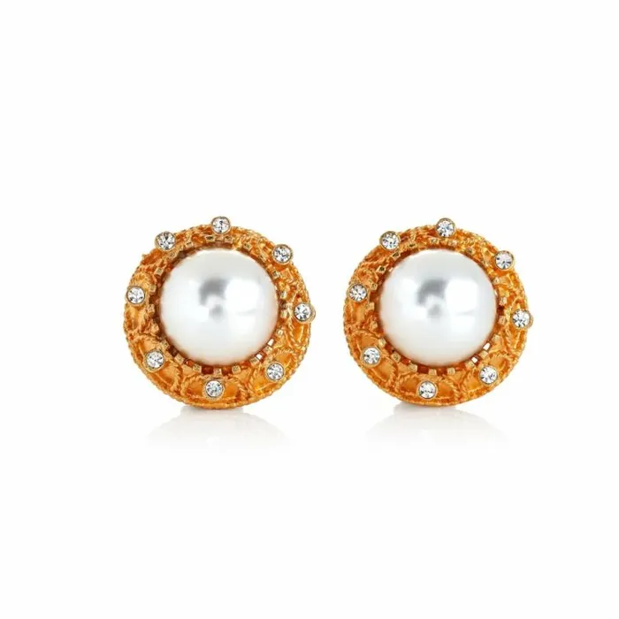 Kenneth Jay Lane Pearl Earrings Women Gold Crystal And Pearl Button Earrings