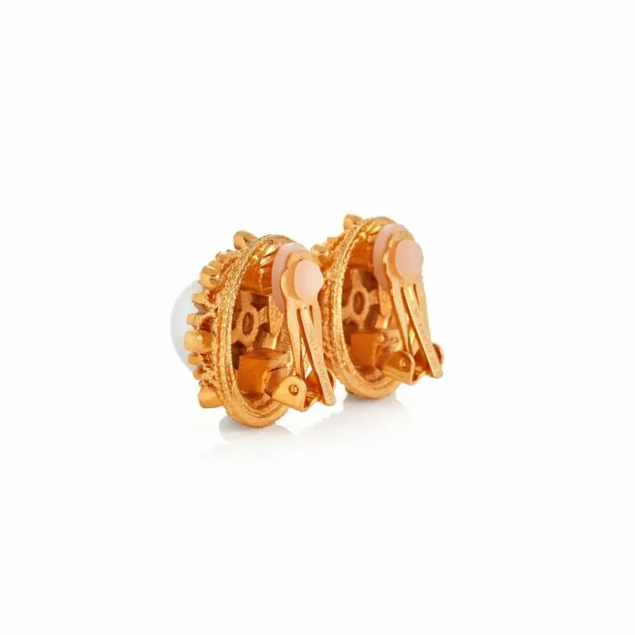 Kenneth Jay Lane Pearl Earrings Women Gold Crystal And Pearl Button Earrings