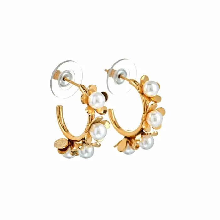Kenneth Jay Lane Pearl Earrings Women Gold Hoop Earrings With Pearl Flowers