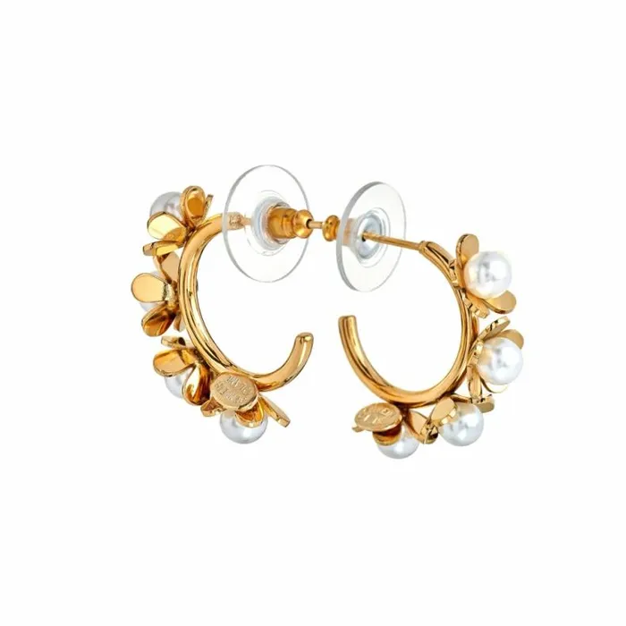 Kenneth Jay Lane Pearl Earrings Women Gold Hoop Earrings With Pearl Flowers