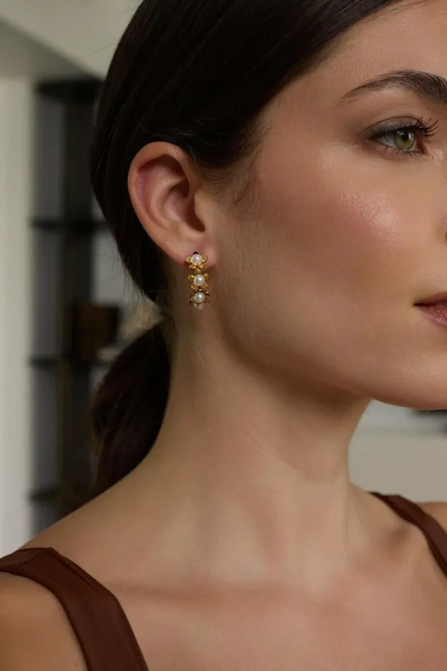 Kenneth Jay Lane Pearl Earrings Women Gold Hoop Earrings With Pearl Flowers