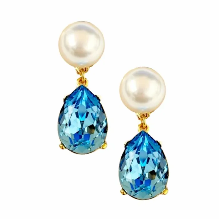 Kenneth Jay Lane Pearl Earrings Women Pearl and Aqua Teardrop Pierced Earring