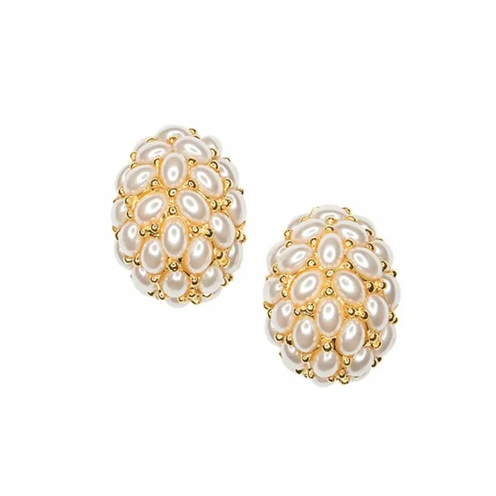 Kenneth Jay Lane Pearl Earrings Women Pearl Cabochon Hoop Clip Earrings