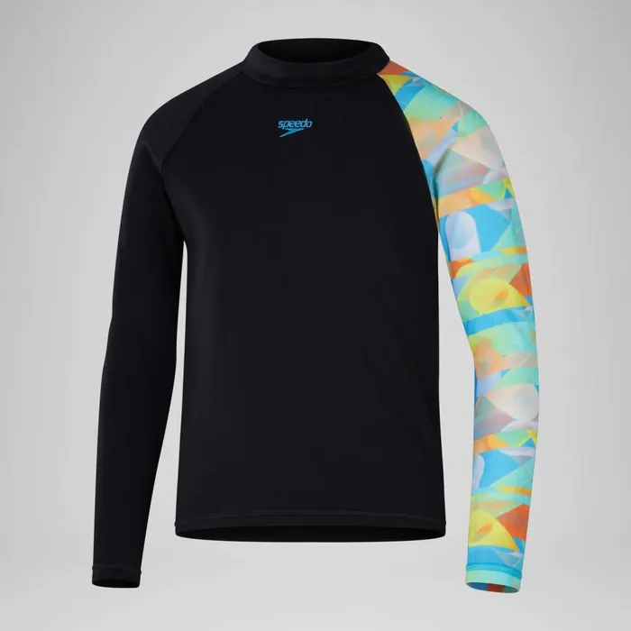 Kids Boy039s Swimwear Speedo Boys039 Digital Long Sleeve Rash Top BlackBlue