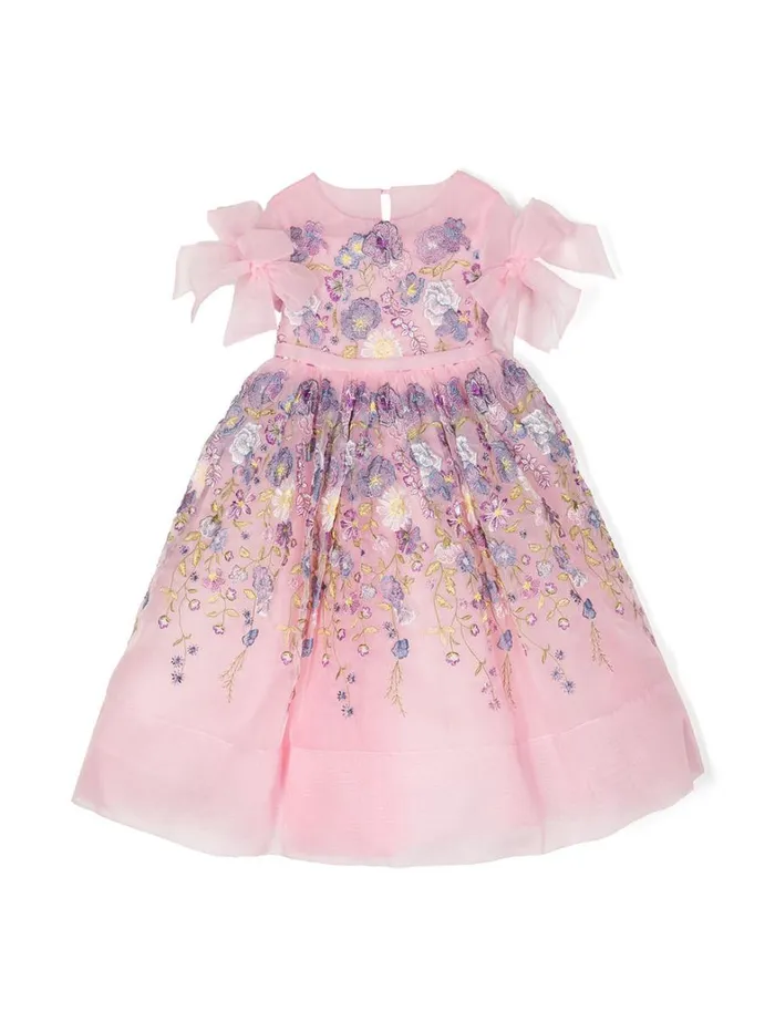 Kids Marchesa Gowns FlowerEmbroidered Organza Gown Glicine
