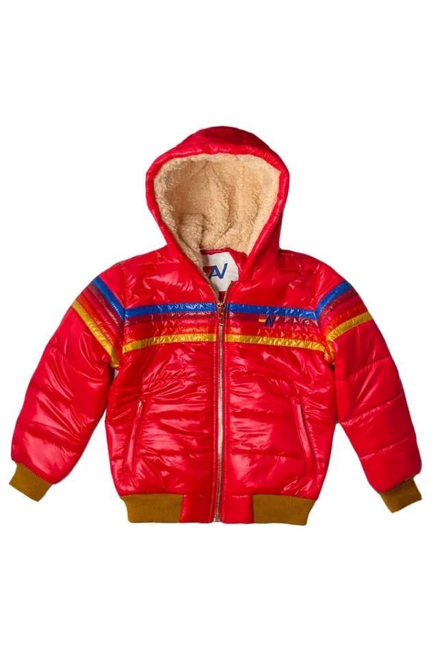 Kids Outerwear Aviator Nation 5 Stripe Trekker Jacket 8211 Glossy Cherry