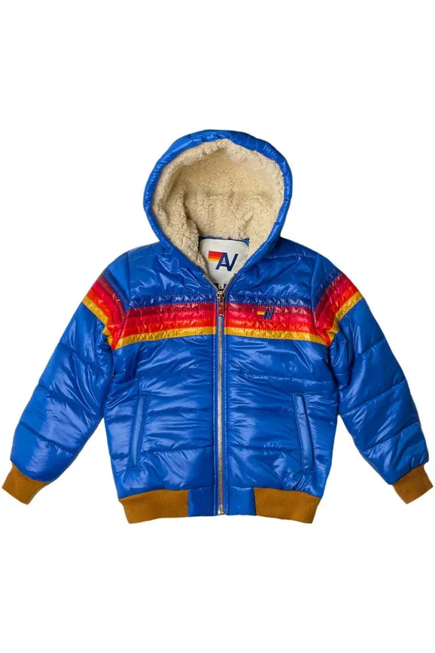 Kids Outerwear Aviator Nation 5 Stripe Trekker Jacket 8211 Glossy Snorkel Blue