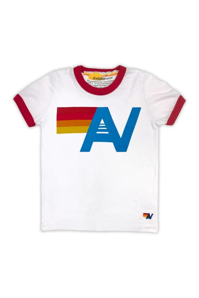 Kids Tees Aviator Nation Logo Ringer Tee 8211 White Red