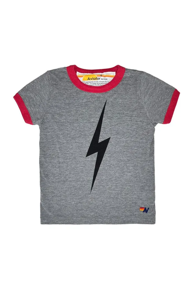 Kids Tees Aviator Nation Ringer Bolt Tee 8211 Heather Grey Red