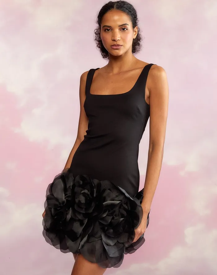 Kourtney Organza Flower Hem Dress 8211 Black Women Cynthia Rowley Dresses