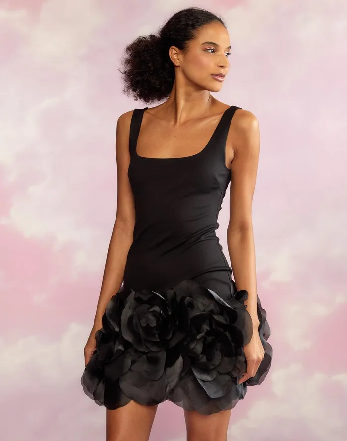 Kourtney Organza Flower Hem Dress 8211 Black Women Cynthia Rowley Dresses