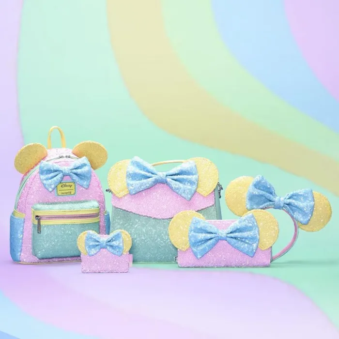 Limited Edition Exclusive 8211 Minnie Mouse Pastel Sequin Card Holder Unisex Loungefly Bags and Wallets