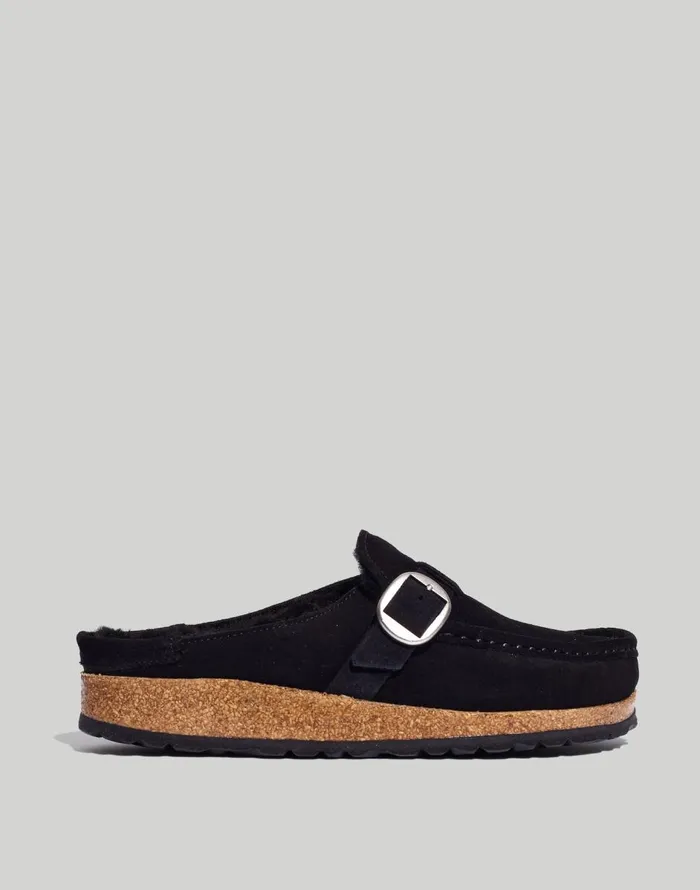 Madewell Birkenstock Suede Buckley Clogs In Shearling Black Suede Shearing Women Flats and Loafers Madewell Birkenstock Suede Buckley Clogs In Shearling Black Suede Shearing Women Flats and Loafers