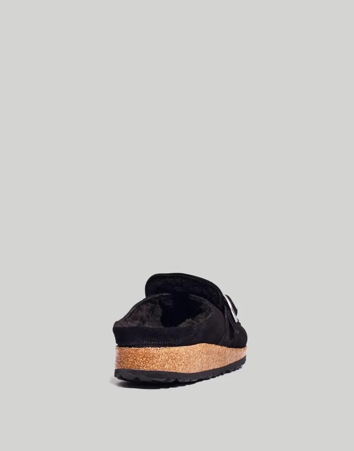 Madewell Birkenstock Suede Buckley Clogs In Shearling Black Suede Shearing Women Flats and Loafers