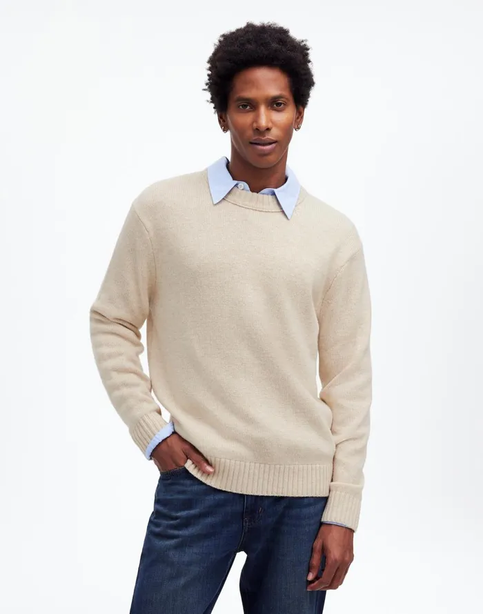 Madewell Crewneck Sweater In SoftWool Heather Cream Men Sweaters