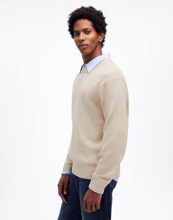 Madewell Crewneck Sweater In SoftWool Heather Cream Men Sweaters