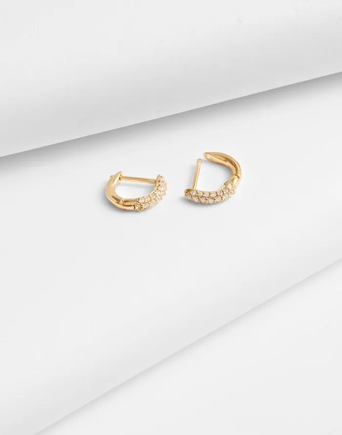 Madewell DemiFine Pav Huggie Hoop Earrings 14k Gold Women Jewelry