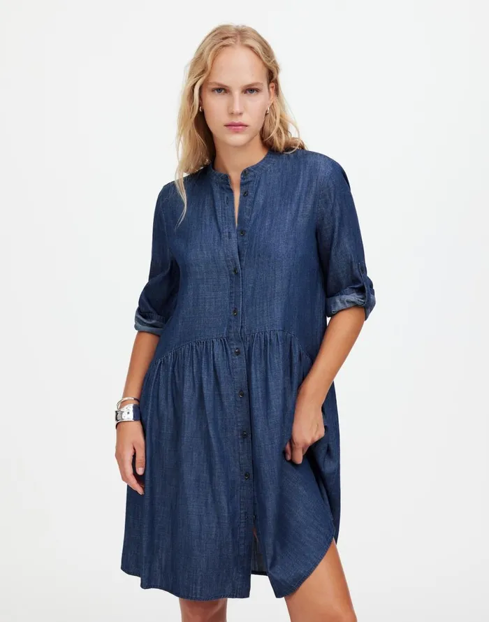 Madewell Denim ButtonFront Mini Shirtdress Denim Blue Women Dresses