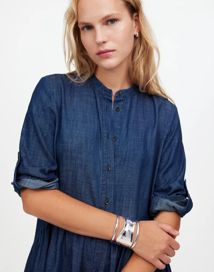 Madewell Denim ButtonFront Mini Shirtdress Denim Blue Women Dresses