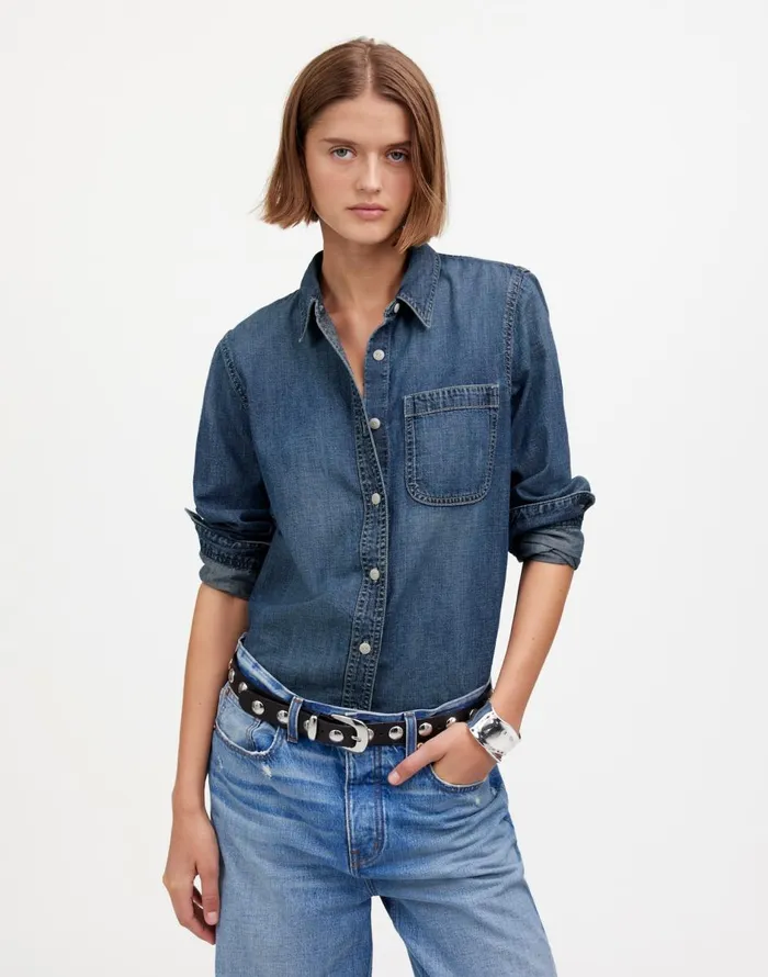 Madewell Denim Tuckable ButtonUp Shirt In Hillsborough Wash Hillsborough Wash Women Tops and Shirts Madewell Denim Tuckable ButtonUp Shirt In Hillsborough Wash Hillsborough Wash Women Tops and Shirts