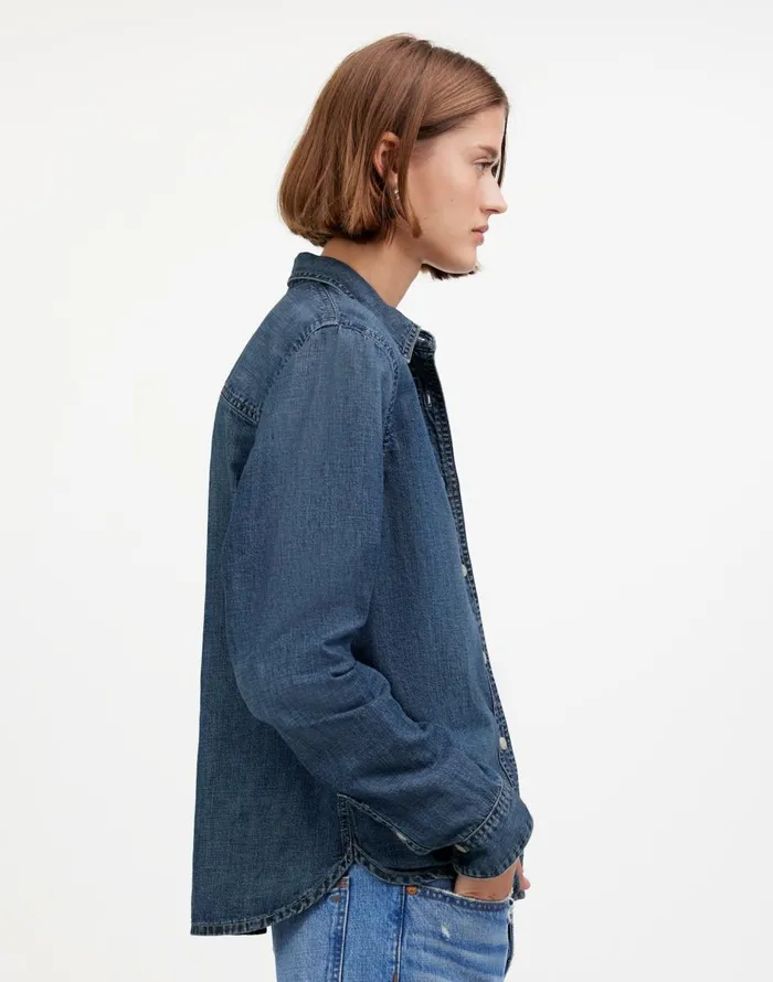 Madewell Denim Tuckable ButtonUp Shirt In Hillsborough Wash Hillsborough Wash Women Tops and Shirts