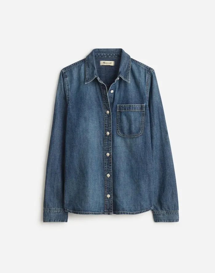 Madewell Denim Tuckable ButtonUp Shirt In Hillsborough Wash Hillsborough Wash Women Tops and Shirts