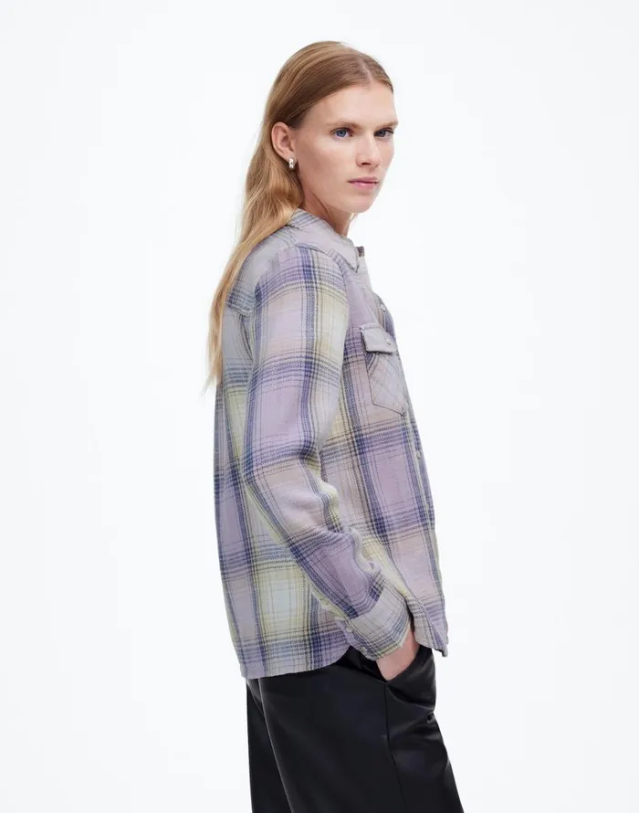 Madewell Flannel SnapFront Shirt In Plaid Soft Orchid Women Tops and Shirts