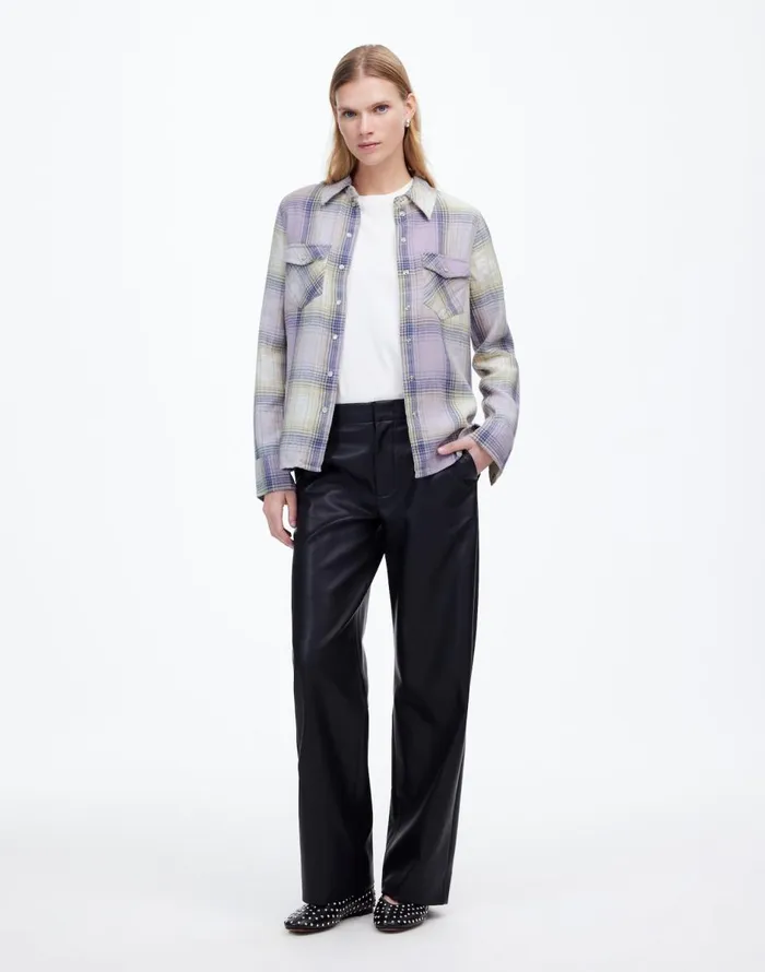 Madewell Flannel SnapFront Shirt In Plaid Soft Orchid Women Tops and Shirts