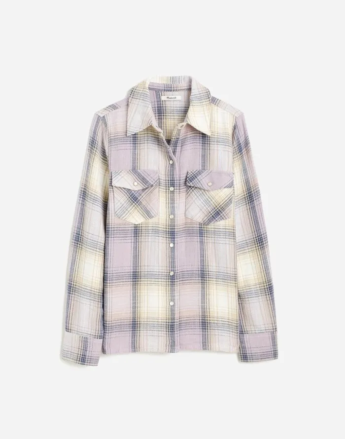 Madewell Flannel SnapFront Shirt In Plaid Soft Orchid Women Tops and Shirts