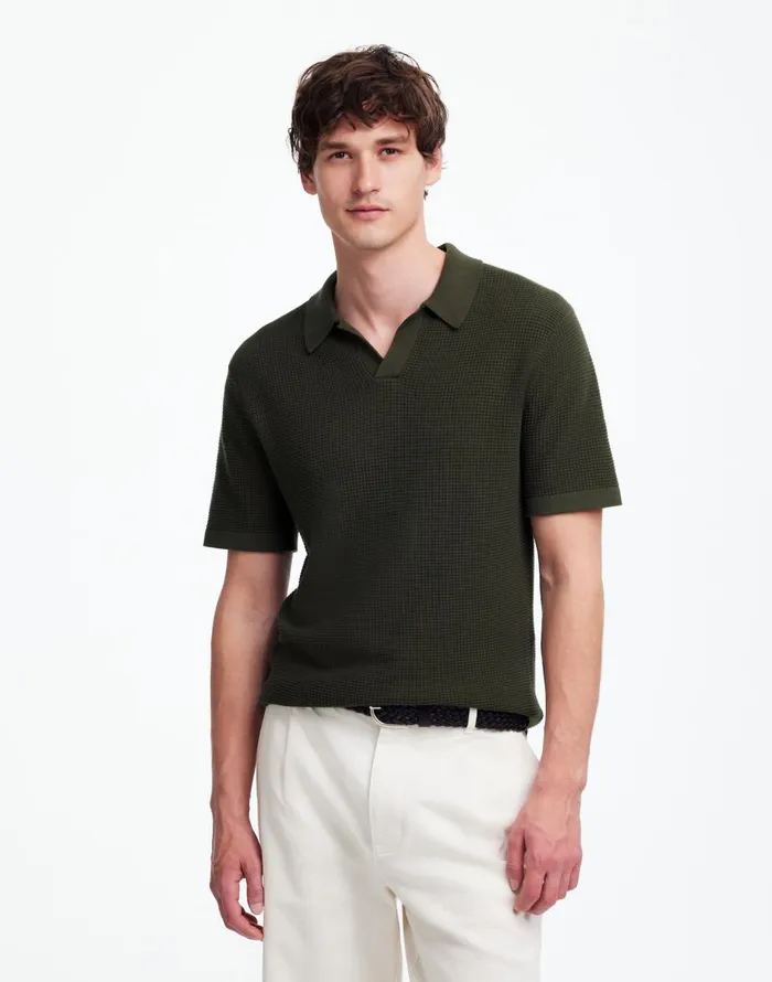 Madewell JohnnyCollar ShortSleeve Sweater Polo Mossy Umber Men Shirts