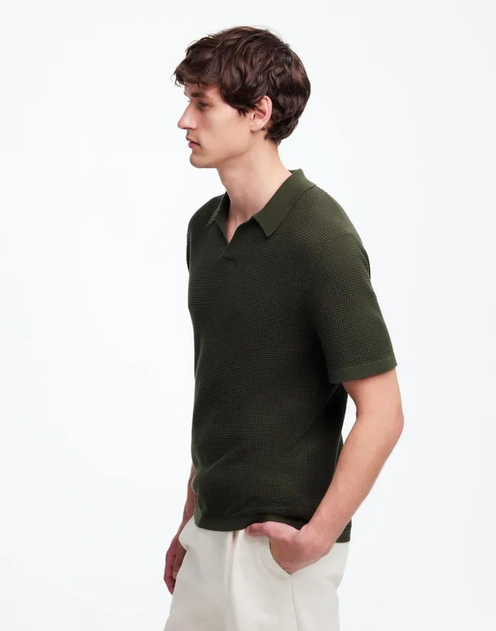 Madewell JohnnyCollar ShortSleeve Sweater Polo Mossy Umber Men Shirts