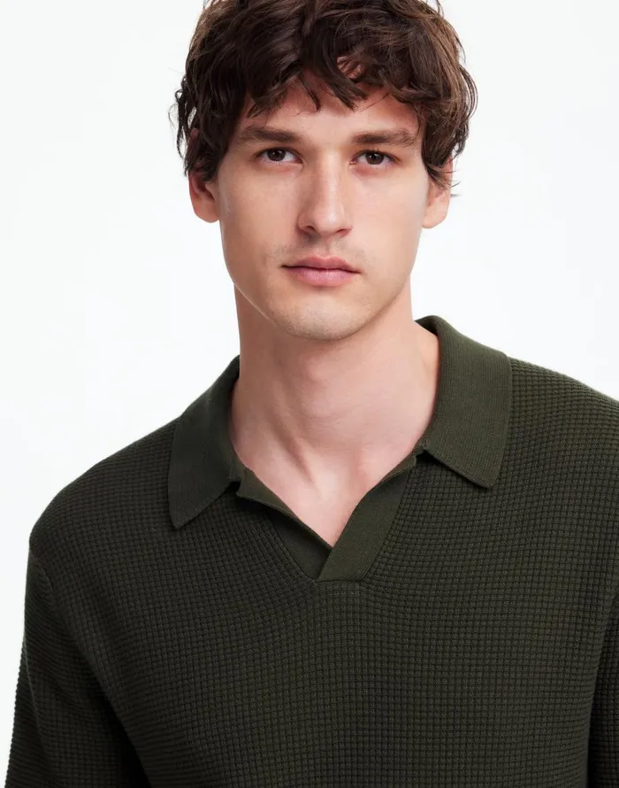 Madewell JohnnyCollar ShortSleeve Sweater Polo Mossy Umber Men Shirts