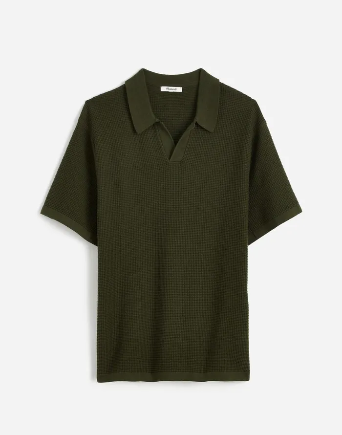 Madewell JohnnyCollar ShortSleeve Sweater Polo Mossy Umber Men Shirts