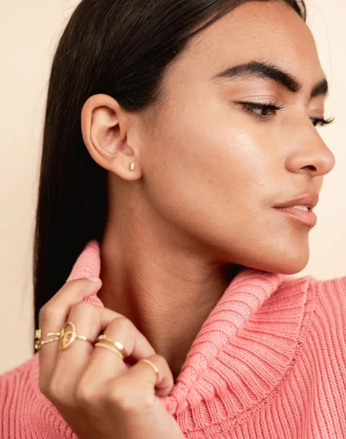 Madewell Katie Dean Jewelry 18k GoldPlated Crystal Baguette Stud Earrings Gold Women Jewelry