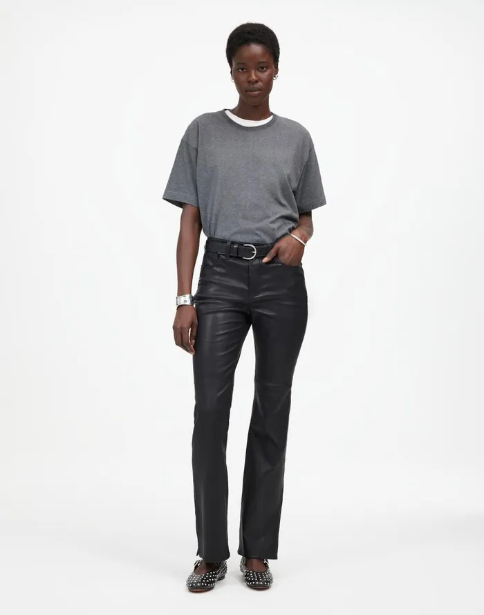 Madewell Kick Out FullLength Pants In Leather True Black Women Pants