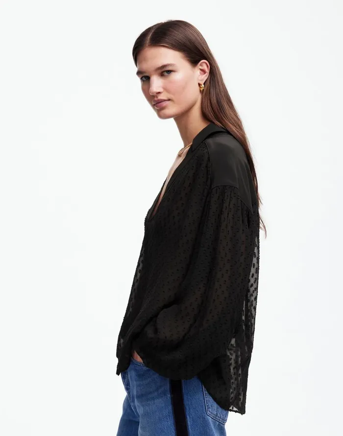 Madewell LongSleeve Popover Top True Black Women Tops and Shirts