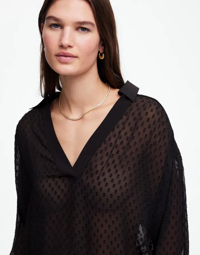 Madewell LongSleeve Popover Top True Black Women Tops and Shirts