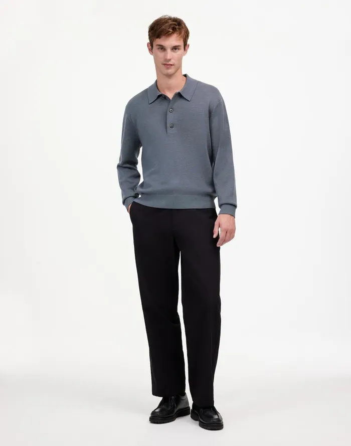 Madewell MilanoKnit Sweater Polo Shirt In Merino Wool Dark Grey Men Shirts