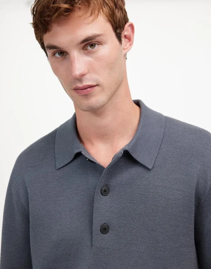 Madewell MilanoKnit Sweater Polo Shirt In Merino Wool Dark Grey Men Shirts