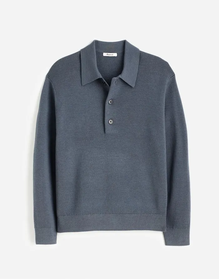 Madewell MilanoKnit Sweater Polo Shirt In Merino Wool Dark Grey Men Shirts