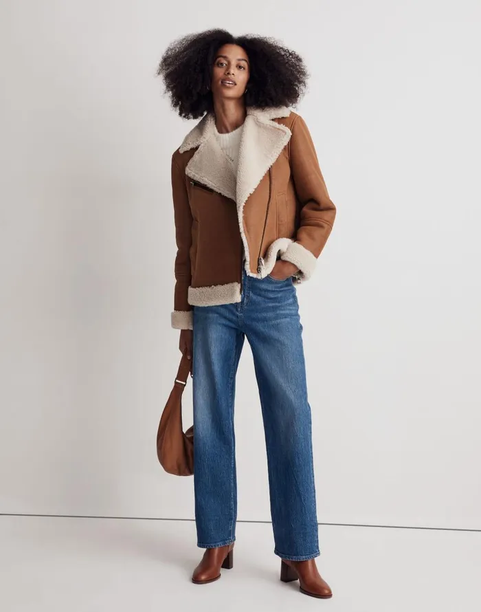 Madewell Oversized Shearling Motorcycle Jacket Acorn Women Coats Jackets
