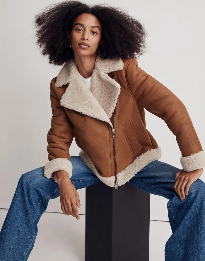 Madewell Oversized Shearling Motorcycle Jacket Acorn Women Coats Jackets