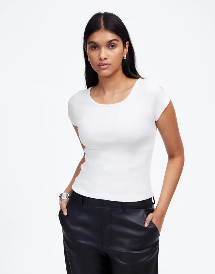 Madewell Regenerative Cotton Ribbed CapSleeve Tee White Women Tees